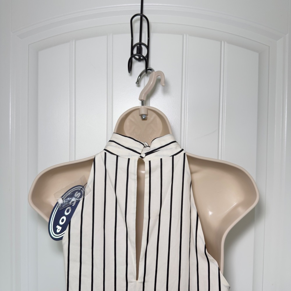 Scoop Belted Striped Small Belted Halter Long Midi Dress Coastal Chic Nautical - Picture 5 of 8